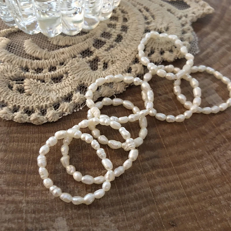 Finger Ring Peri'sBox Multi Beaded Pearl Rings Natural Freshwater Pearl Geometric Rings for Women Continuous Circle Minimalist Ring finger ring