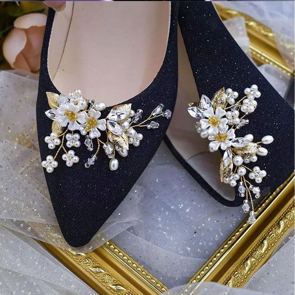 Holibanna Schoenclips bruiloft kristal bloem parels schoensieraad bruiloft bruidsschoenen schoengespen decoratie DIY schoen accessoires 1 paar wit