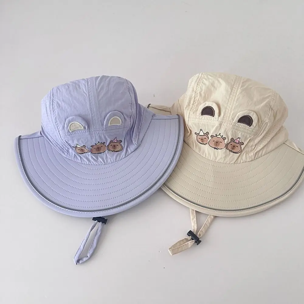 Breathable Capybara Fisherman Hat Windproof Rope Cotton Shawl Sun Hat Wide Brim Quick Dry Baby Sun Protection Hat Spring