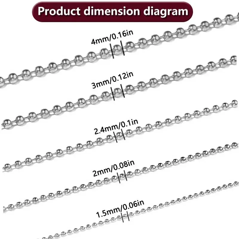 5m Gold, Black, Bronze, and Silvery Metal Ball Bead Chains for Jewelry Crafting and Design