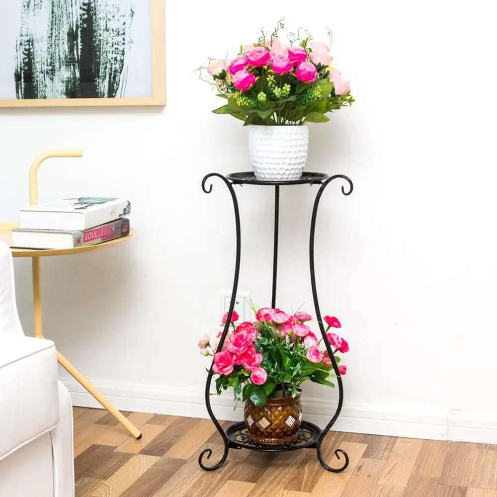 

Metal 2 Tier Planter Garden Display Balcony Plant Stand Shelf Bonsai Holder Home Decor Flower Pot Trays