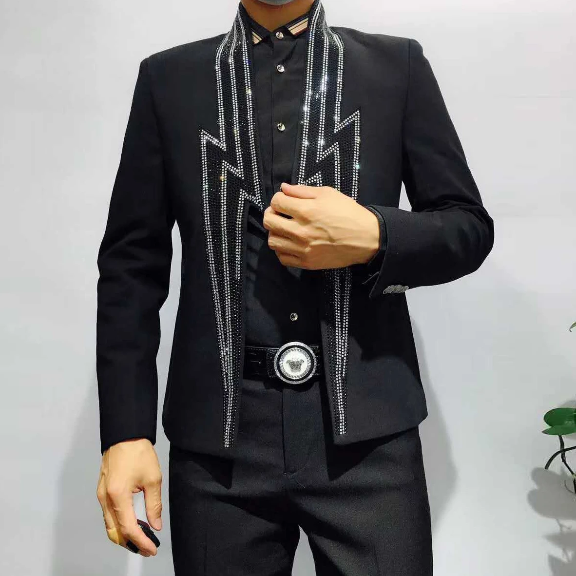 Jacket Men Heavy Industry Luxury Banquet Jacket Blazer Masculino Lightning Rhinestone Club Party Blazer Men Stage Suit