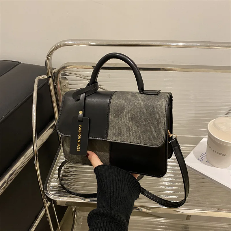 Elegant Women'S Crossbody Shoulder Bag Fashionable Splicing Texture Handbag, Chic Square Small Tote Bag, Woman Daily Phone Pouch