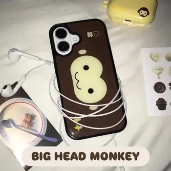 Korean Ins Brown & Yellow Monkey Face Phone Case For iPhone 17 Air 16 Pro Max 15 14 Plus 13 12 11 Shockproof Silicone Back Cover 1