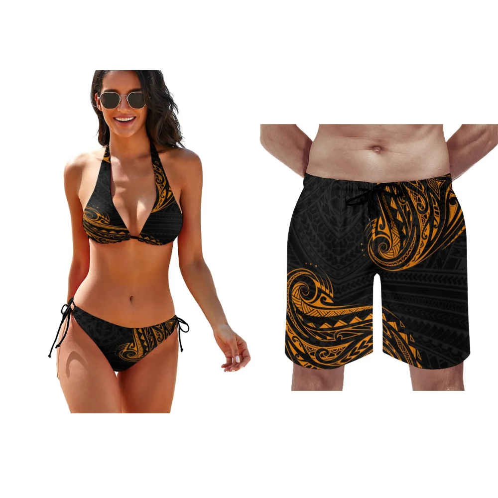 

Couple Suit Tailored Women's Bikini Vacation Couple Swimsuit Men's Beach Pants Summer Women's Beach Push-Up Swimsuit