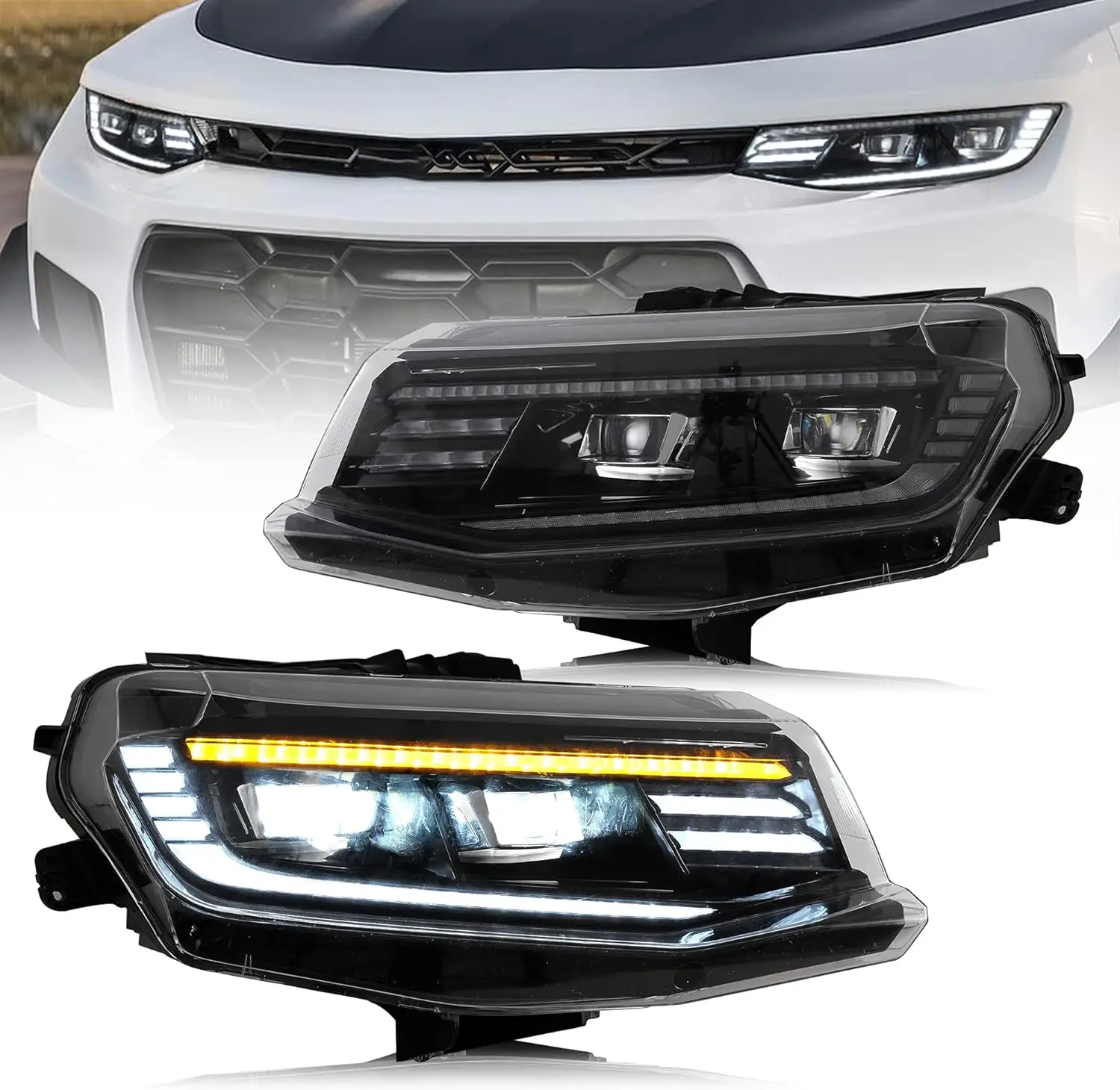 LED Headlights for Chevrolet Chevy Camaro 2016 2018 LT SS RS ZL LS w Amber Sequential Turn Signal Dynamic Animation