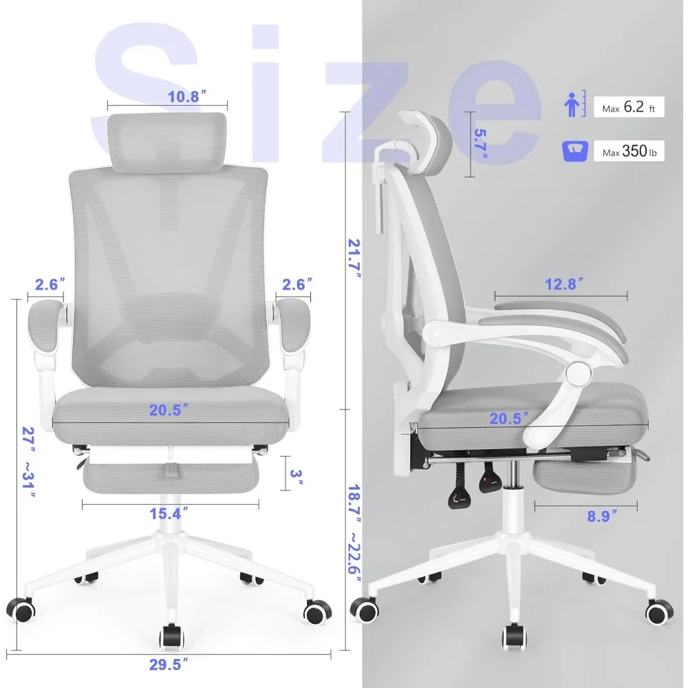 "ergonomic office chair with built-in footrest and adjustable lumbar support for high-back comfort"