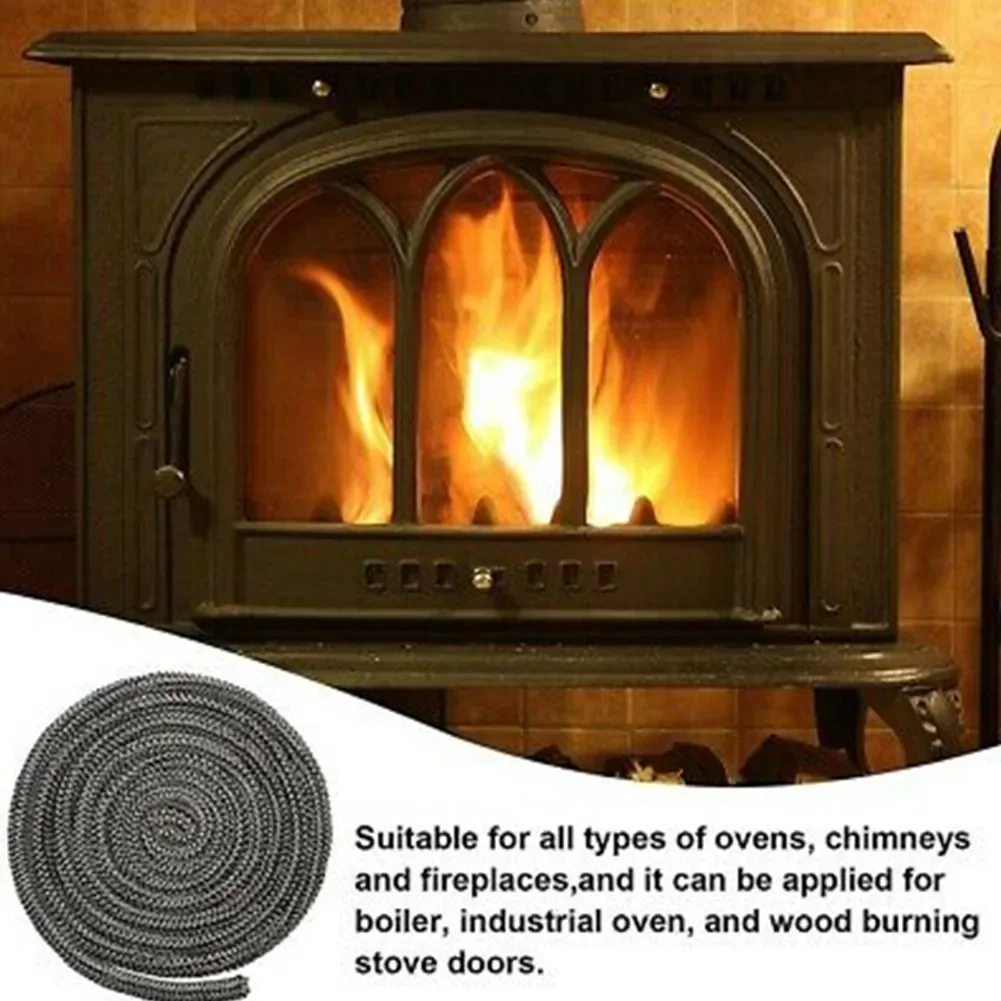 6/8mm 2M Fireplace Sealing Rope Black Stove Fire Rope Wood Burning Stove Door Seal High Temperature Fiberglass Seal
