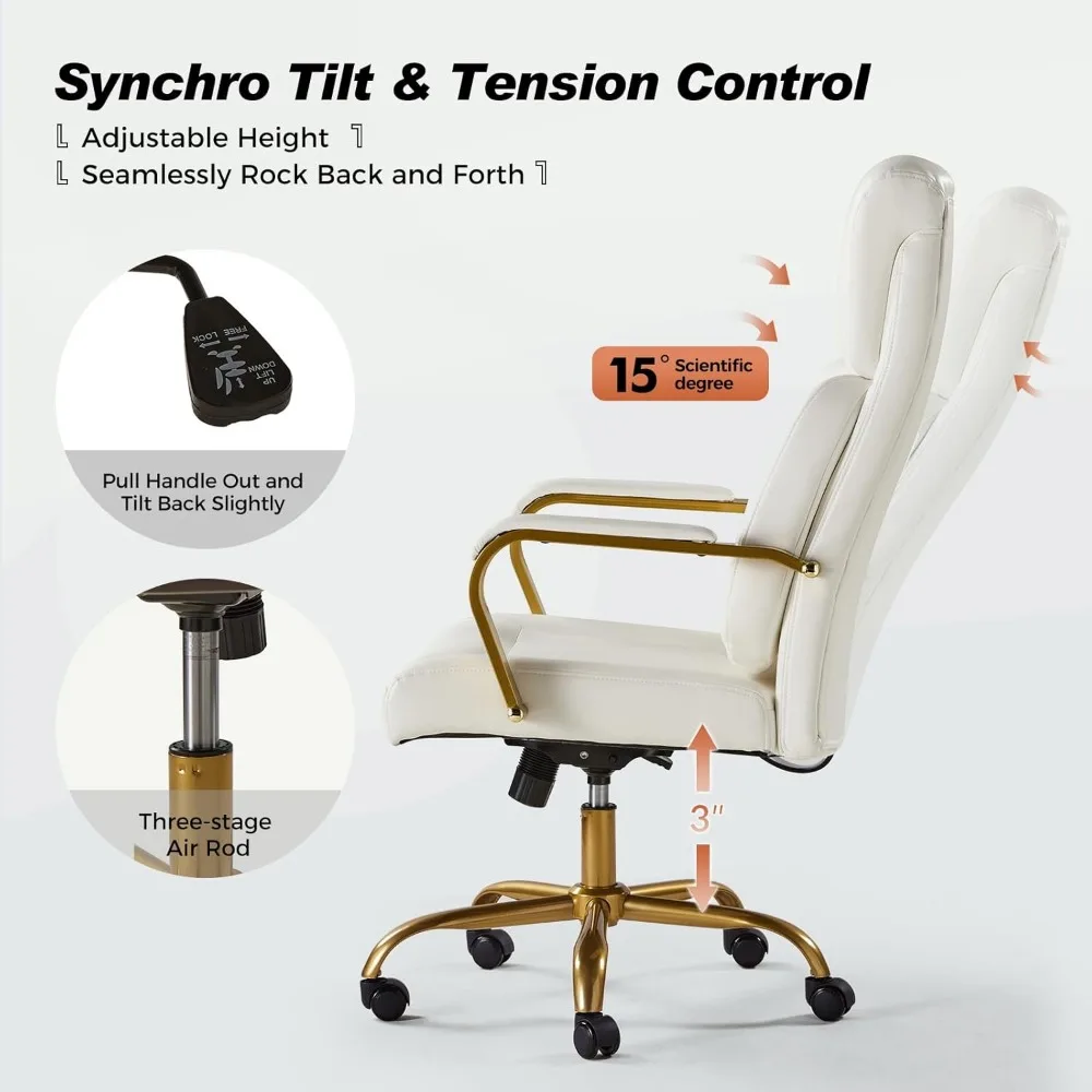 Executive Office Chair with Adjustable Lumbar Support, Leather Ergonomic Office Chair with Padded Armrests，Tilt and High Back 6