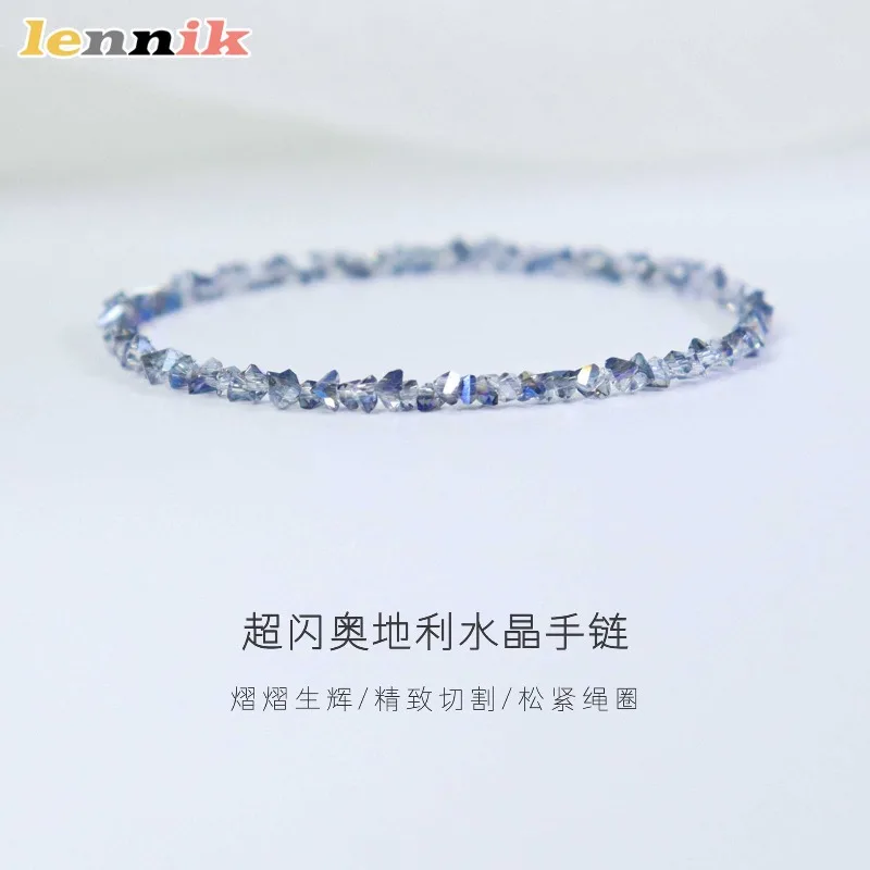 Austrian Blue Crystal Pink Champagne Elastic Rope Minimalist Women's Bracelet
