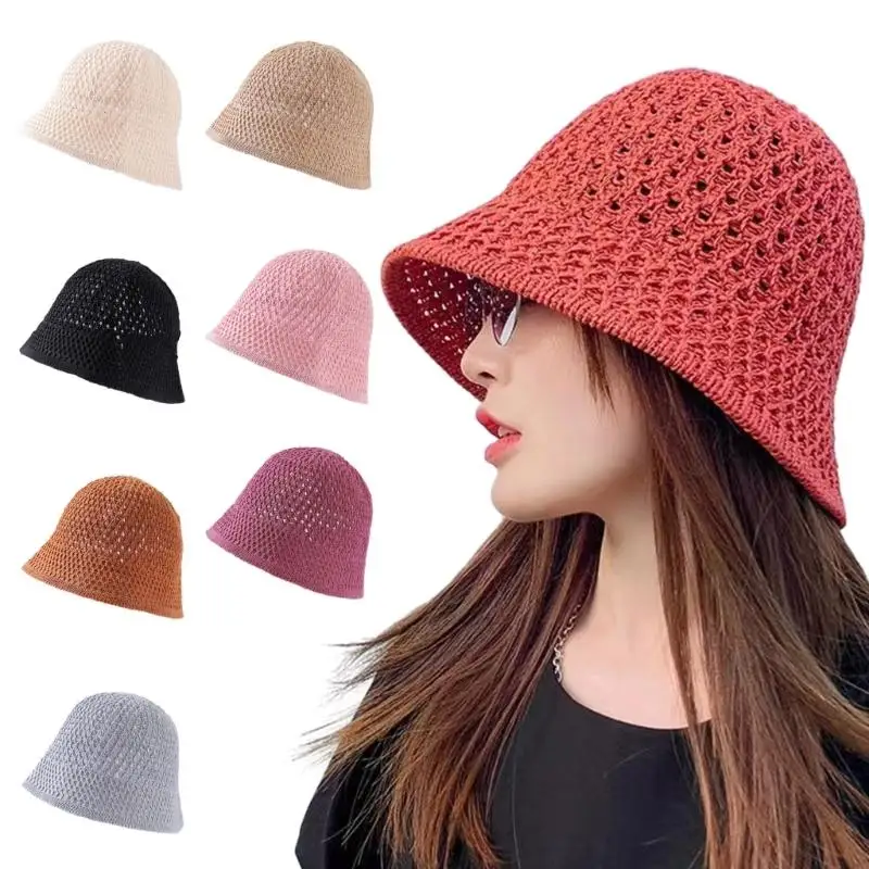 

Hollow out Bucket Hat for Woman Breathable Multi-color Weaving Wide Brim Bucket Hat Adult Teens Summer Fisherman Cap