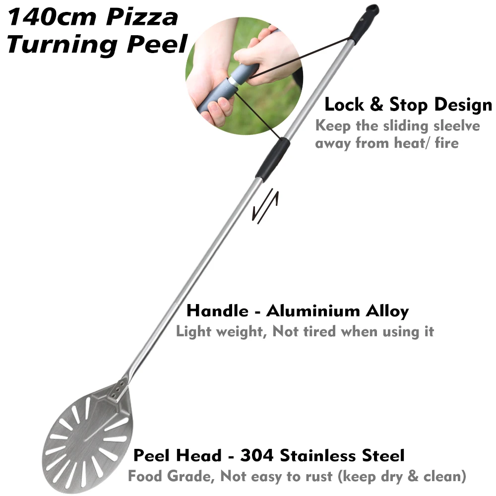 Pizza Peel 56 Inch Pizza Turning Peel Stainless Steel Round Long Handle Pizza Shovel Detachable Perforated Peel Paddle
