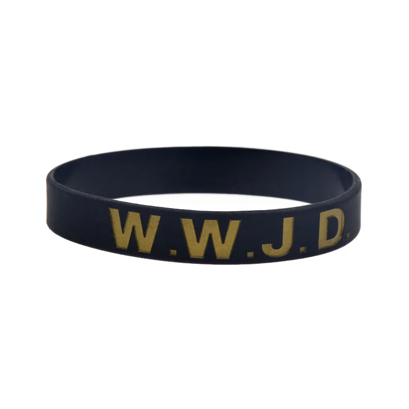 1 PC What Would Jesus Do WWJD Silicone Bracelet 1/2 Inch Wide Christian Bible Verse Wristband Black 4