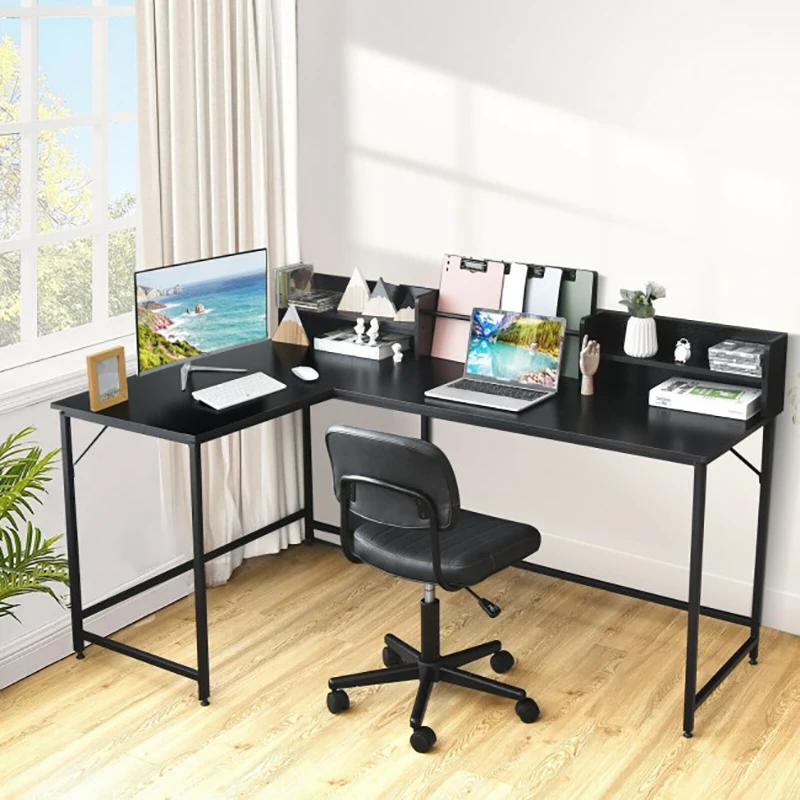 Description Picture 2 of item5.5 Inch L-shaped Corner Design Computer Desk  Durable Engineered Board Bookshelf Reinforce Steel Frame Modern Office Desks