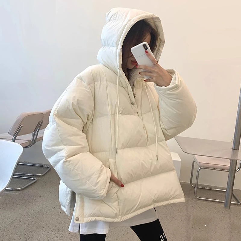 Korean Side Split 2026 Woman Outerwears Hooded Long Sleeve Parkas Winter Jacket Moda Chic Coats Loose Casual Clothes Women