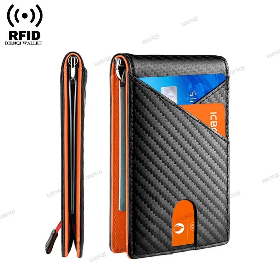 Rfid-Kartenhalter aus Kohlefaser, Herren-Geldbörsen, Geldscheinklammer, schlankes Ausweishülle, dünn, minimalistisch, für Herren, tragbar, Schwarz, Walet Choice