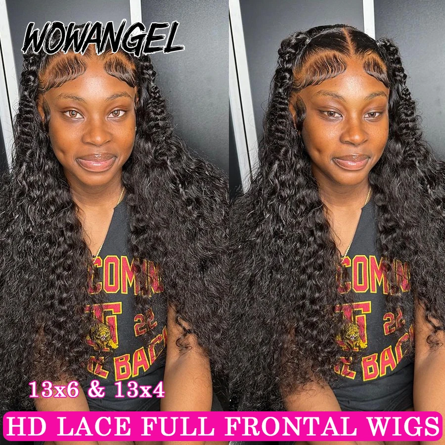 

Wow Angel 250% HD Lace Wig 13x6 Human Hair Water Wave Wigs 13x4 Full Frontal Lace Melt Skins Curly Wigs Pre Plucked For Women