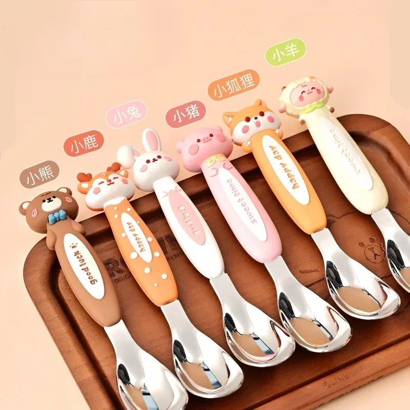 Cartoon Children&lsquo;s Tableware Spoon Stainless Steel Children&lsquo;s Meals Dessert Fruit Spoon Children Complementary Food Accessories learning spoons