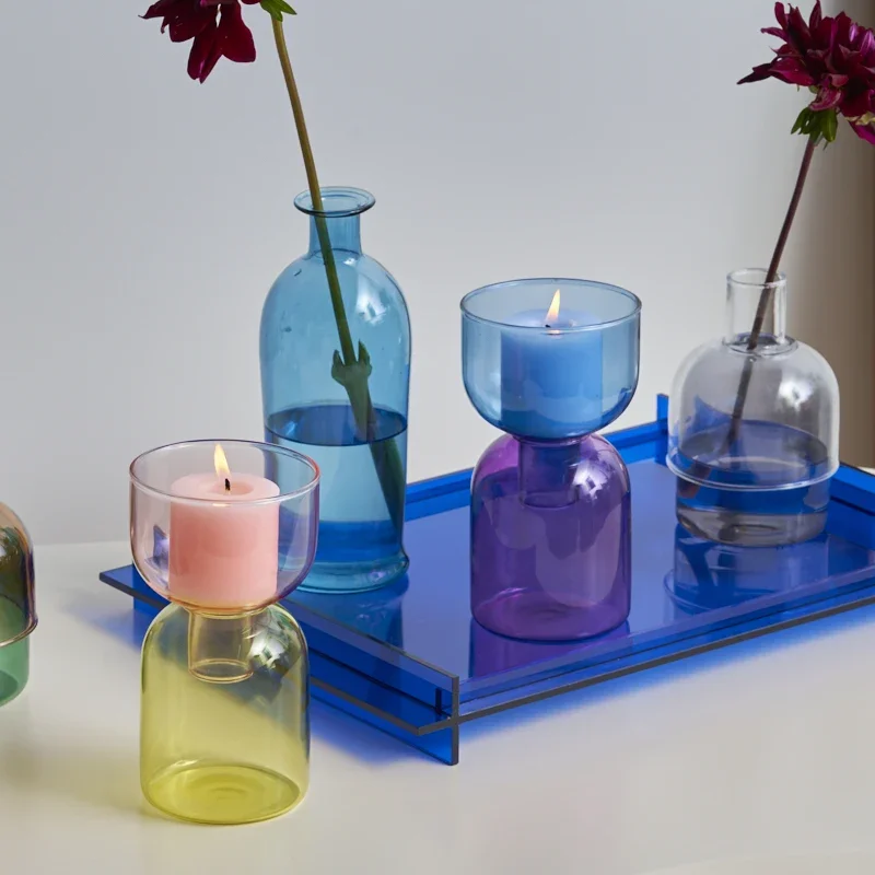 Lazzy House Glass Candle Holder Candles Stand Home Decor Terrarium Hydroponic Plant Flower Vase Decorative Bottle Bowl Container