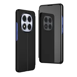 Shockproof Flip Leather Case with Clear HD Mirror Cover - Redmi Note14Pro Plus (Black)
