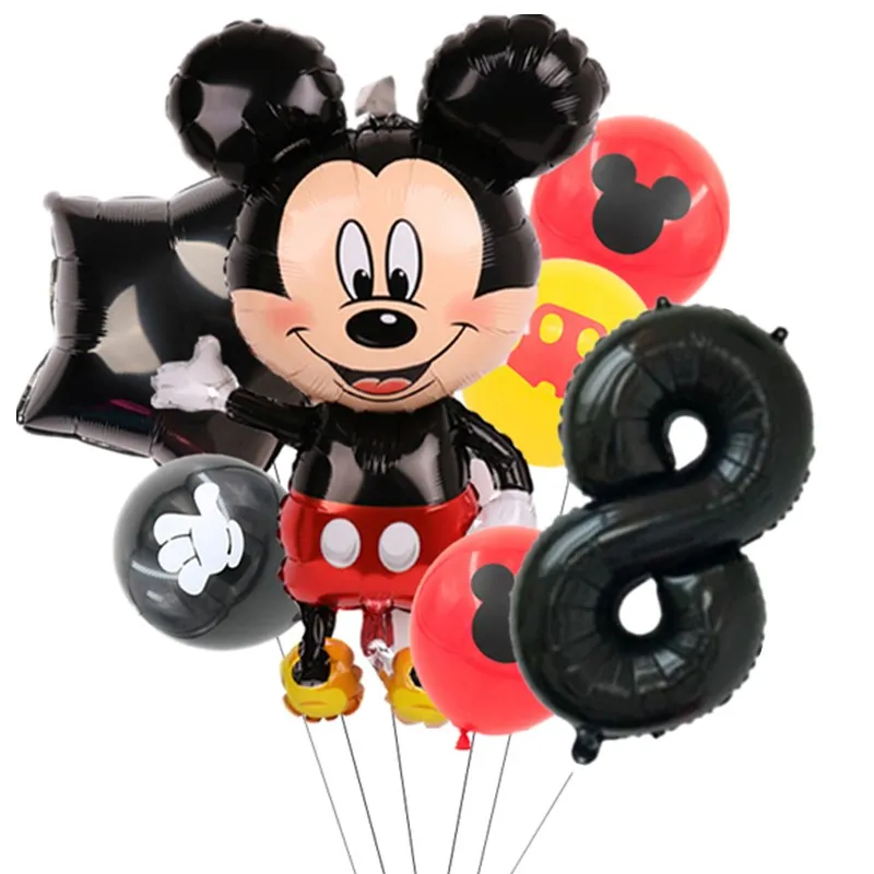 thumbnail image 1 of Juego de decoración para fiestas con globos de aluminio de Mickey Mouse, globo de látex con cabeza de Mickey de dibujos animados de 32 pulgadas, número rojo, suministros para fiestas de cumpleaños inf, 1 of 5