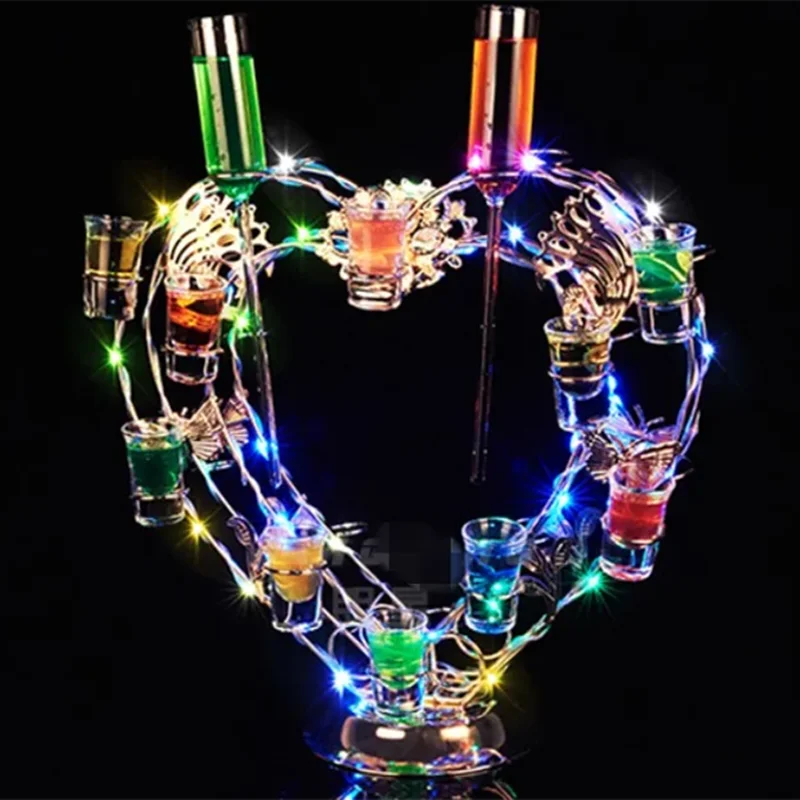 Rechargeable LED Luminous Growing Cocktail Tray Heart Shaped Wine Glass Cup Holder For Bar Disco Club Party Supplies