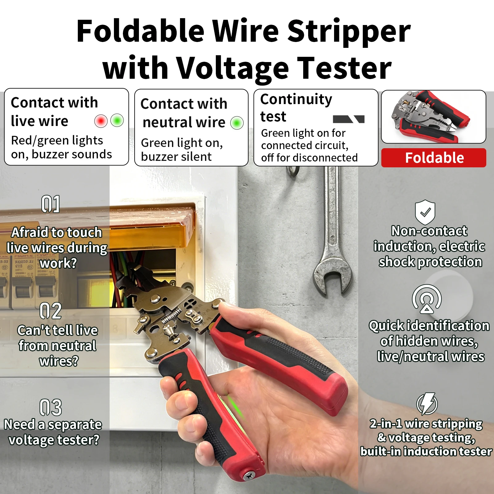 12-in-1 Multifunctional Electrician Wire Stripper with Live/Neutral Detection