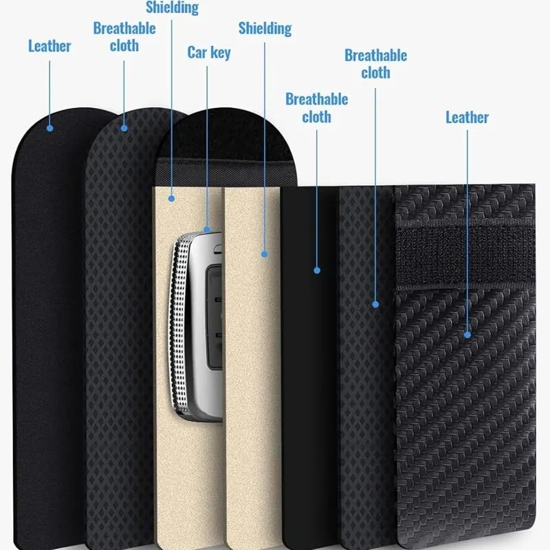Faraday Bag for Key Fob Cage Protector Car RFID Signal Blocking Anti-Theft Pouch Double-Layers of Carbon Fiber