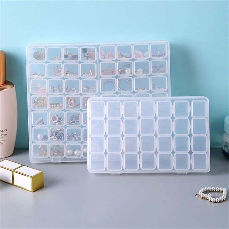 28/56 Grids Jewelry Plastic Organizing Boxes Transparent Anti-Oxidation Dustproof Necklace Ring Earrings Beads Jewelry Packaging top natural bamboo gray beige 6 12 grids bracelet case display tray plug in fine counter display jewelry ring windows show props