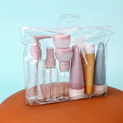 Compact 9 - Piece Leak - Proof Travel Toiletry Kit with Refillable Bottles & Containers (Morandi color)