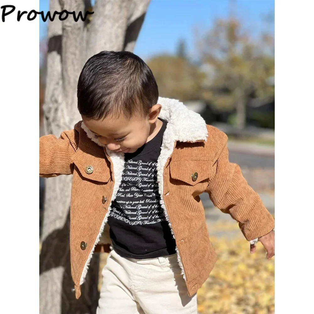 Baby Corduroy Coats For Boys Girls Winter Clothes Brown Jacket For Baby Toddler Newborn Kids Fleece Outerwear Clothes