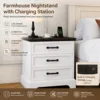 Farmhouse Nightstand with Charging Station 3 Drawer White Bedside Table with 2 AC Outlets and 2 USB Ports Storage Cabinet End Table for Bedroom Living Room Small Space 1