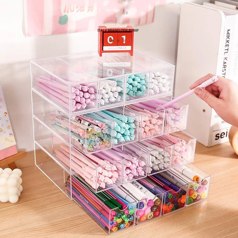 4 Layers Stationery Organizer Storage Box Organizer for Cosmetics Clear Pen  Holder Glasses Case Display Dustproof Stackable - AliExpress