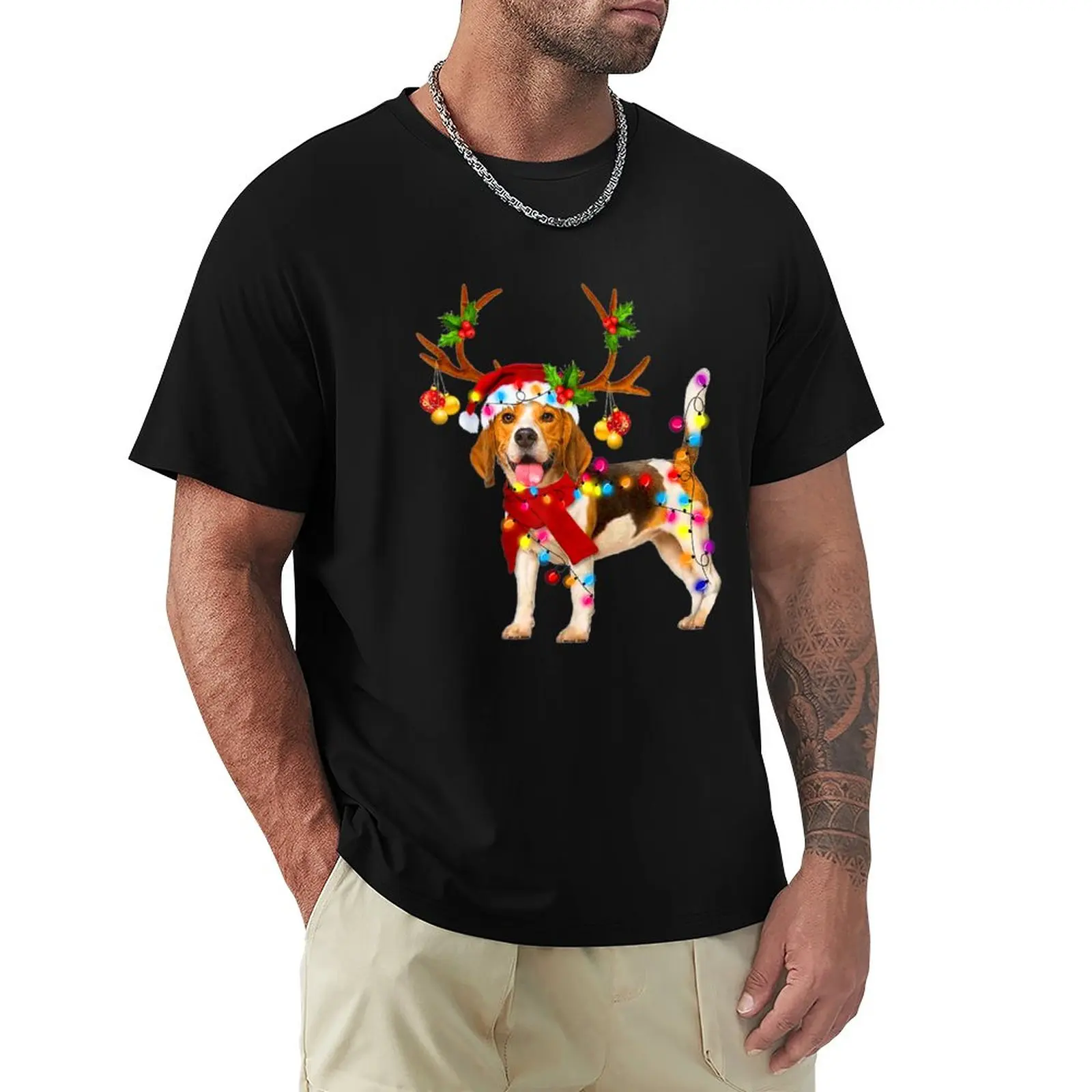 

Santa beagle dog gorgeous reindeer Light Christmas T-Shirt plus size tops sweat Short sleeve tee t shirts men