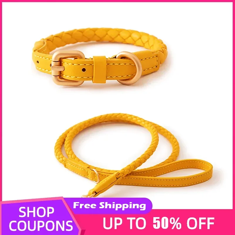 

Dog Tow Rope Dog Collar PU Leather Woven Adjustable Dog Harness Medium Large Dog Collar Cat Collar Pet Supplies Dog Collar