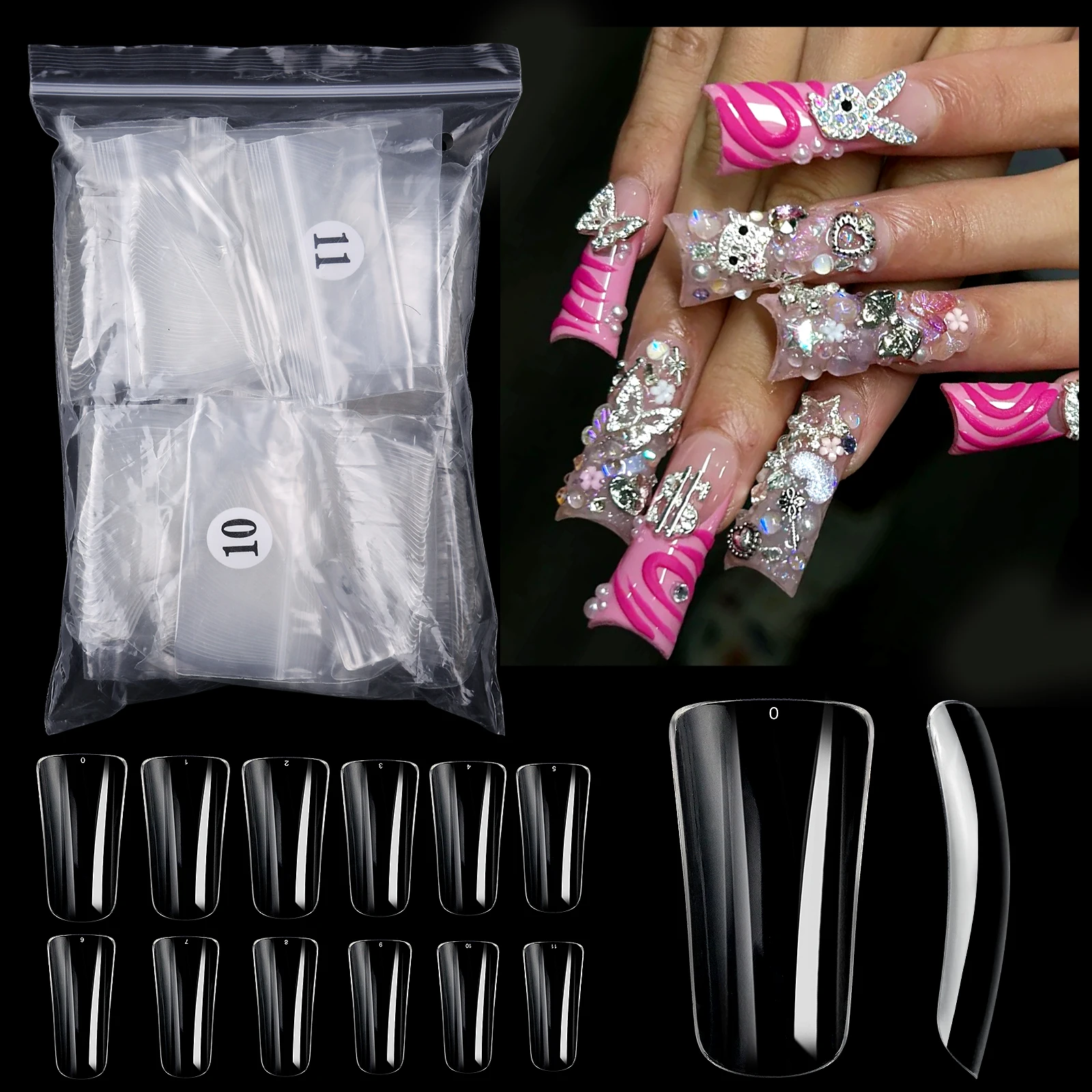 500/504 psc Duckbill 네일 팁 손톱에 누르기 확대 된 자연 가짜 네일 아트 빠른 확장 사각형 플레이트 소프트 젤 팁