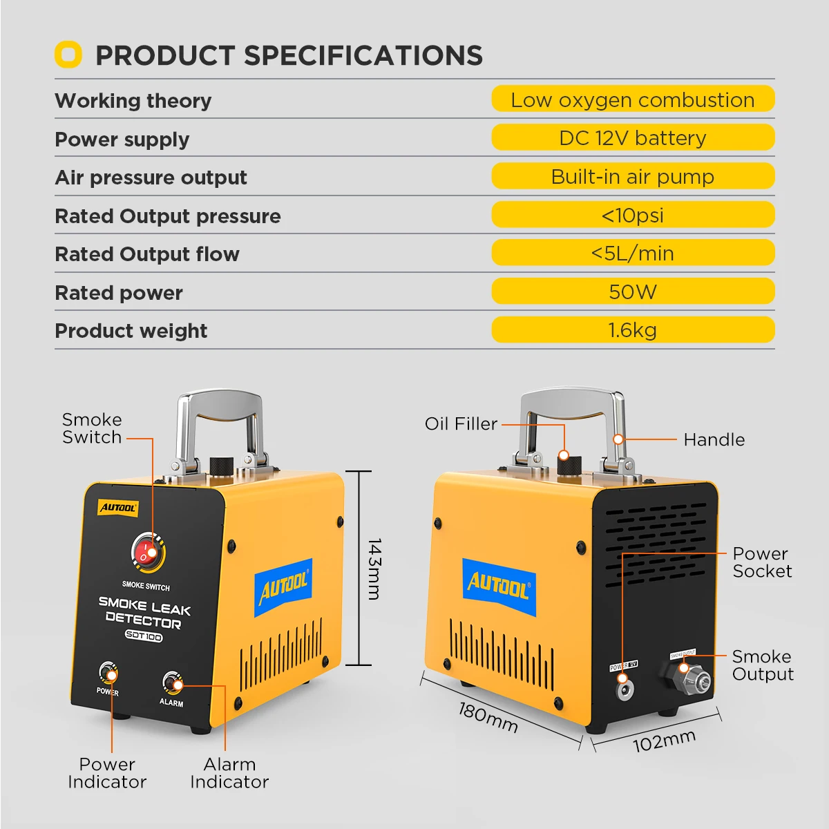 AUTOOL SDT100 Rauchgenerator für Kfz & EVAP-Lecksuche