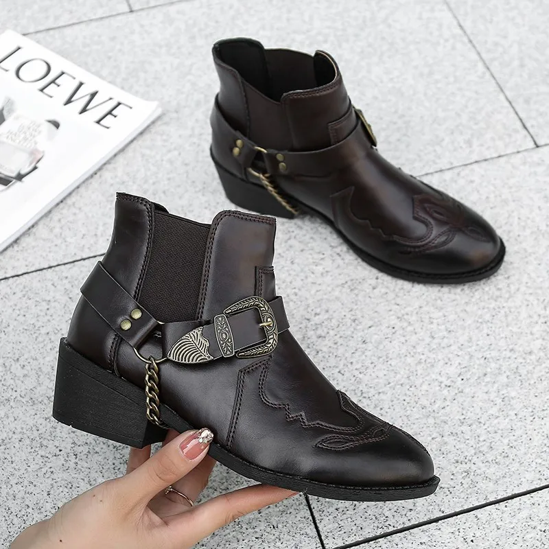 Женские ботинки челси на среднем каблуке повседневные ботильоны-гладиаторы