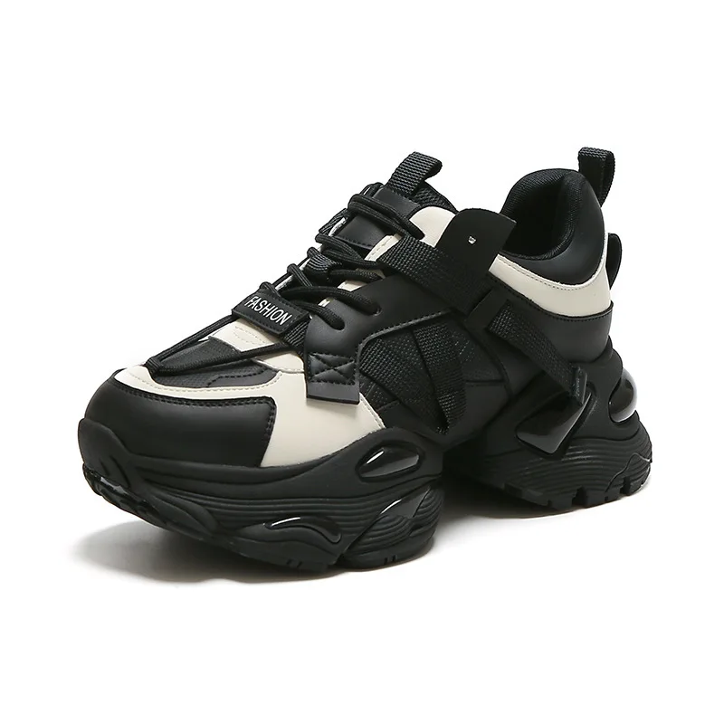 Thick Sole Sports Casual Shoes 2023 Autumn European Genuine Leather Women's Trendy New Tall Little Man Matsuke Dad Shoes