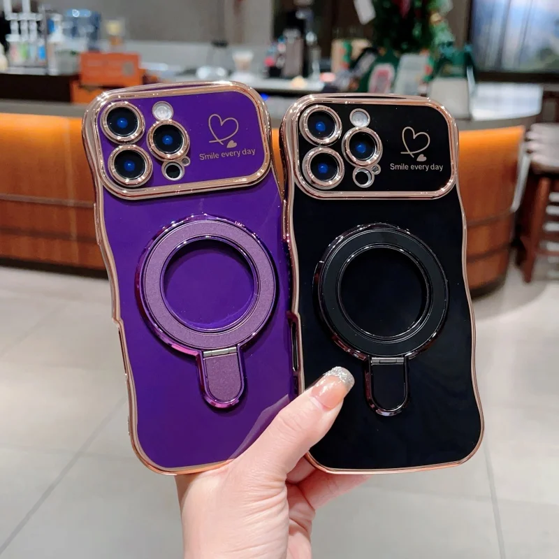Plating Love Heart Magnetic Phone Case Cover