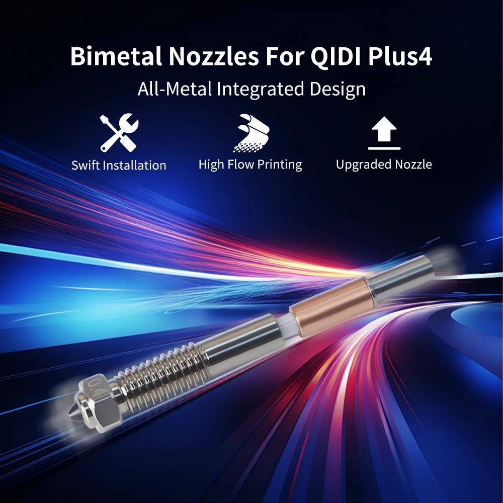 For QIDI Plus4 Bimetal Nozzle Quick Removal Ceramic Insulation Integration 0.4mm Nozzles High Temperature Resistance 3D Printer Nozzle