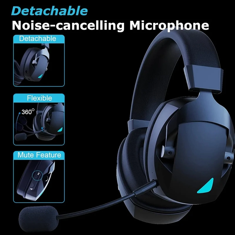 Wireless Gaming Headset With Mic 2.4G Bluetooth Headphone USB 3.5Mm Wired 3 Modes For PC,Laptop,PS4, PS5, Mac