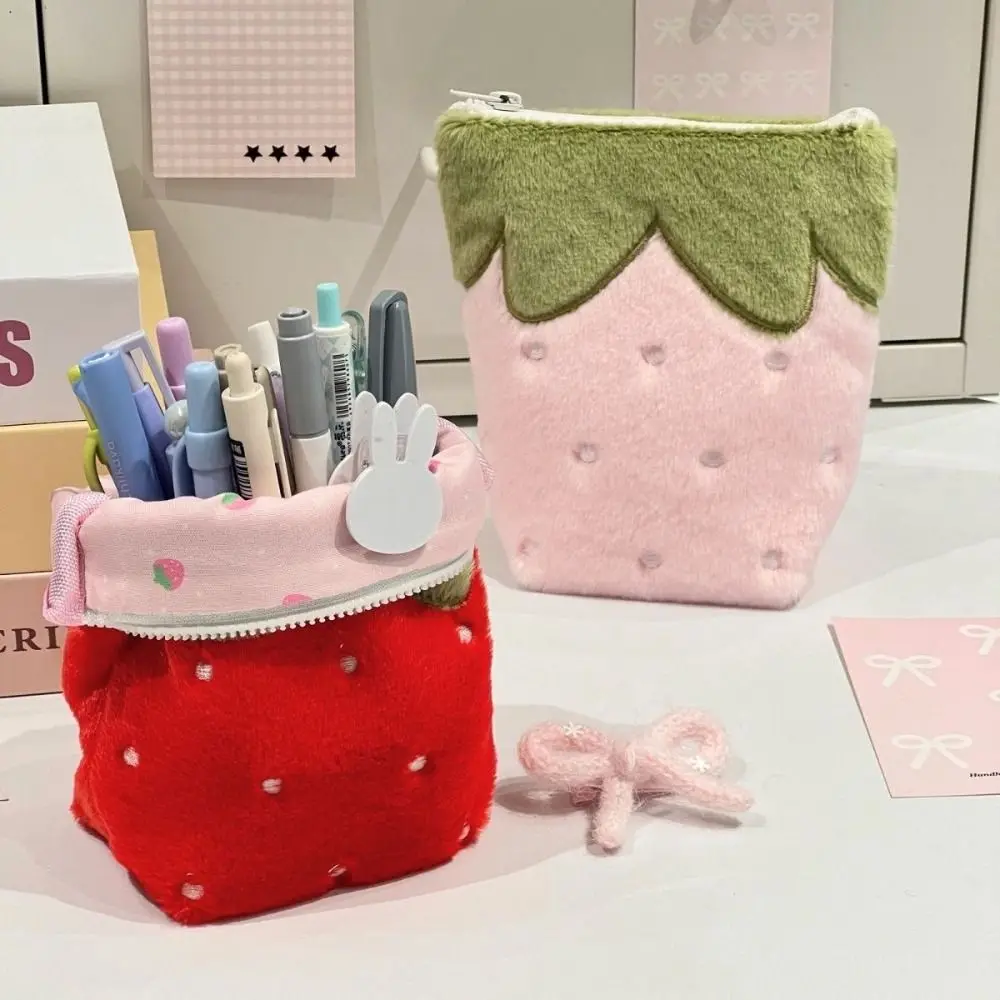 다기능 연필 케이스 딸기 모양 대용량 문구 파우치 스탠딩 문구 정리함 개학 준비물