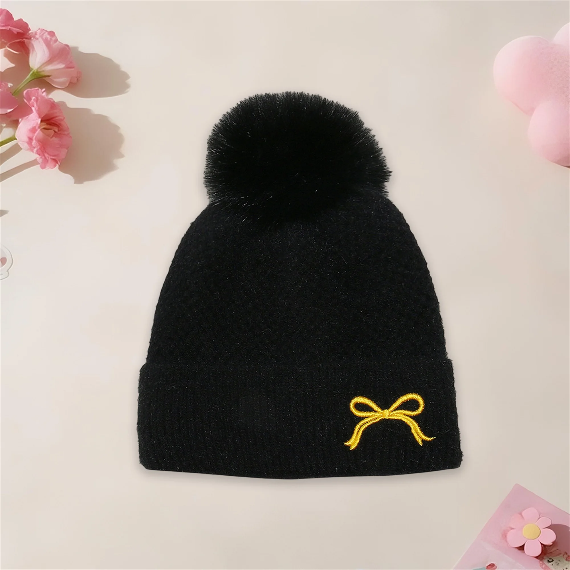 Women s Cable Knit Pom Pom Beanie Hat with Faux Fur Lining Stylish Winter Cap for Outdoor Activities like Ice Skating