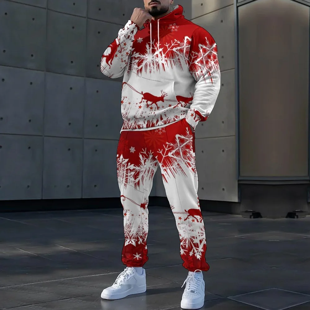 Ensemble sweat à capuche et pantalon de Noël à imprimé numérique pour hommes, décontracté, quotidien, à manches longues_voghion.com