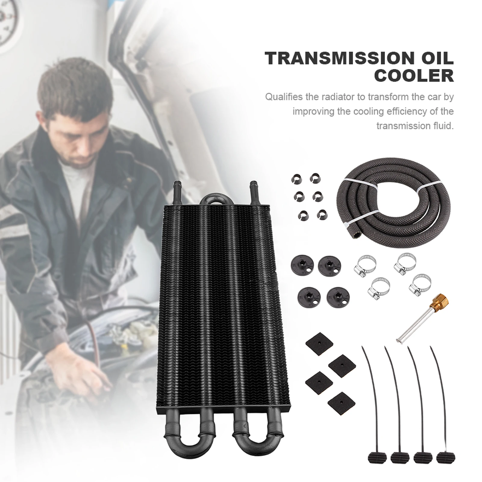 4 Row Universal Transmission Oil Cooler Kit with Tube and Hose Mounting Kit Aluminium Alloy Radiator Tube and Fin Cooler Kit