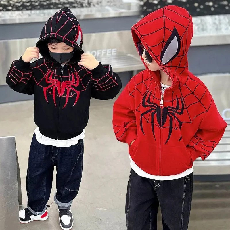 

Spiderman Jacket Spring Children's Hooded Sweatshirt Cartoon Coats Boys Autumn Clothing Kids Outdoors Keep Warm Casual Outerwear