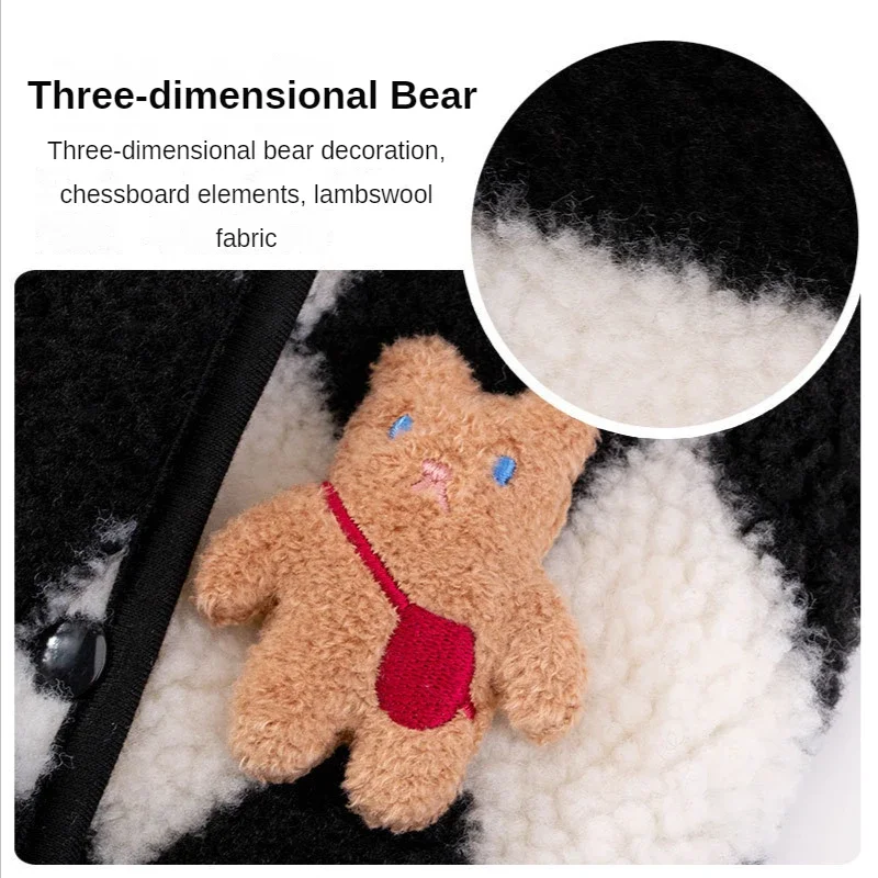 다이아몬드 모양 그리드 고양이 따뜻한 양털 조끼 가디건, 중소형 강아지 애완견 옷, 가을 및 겨울