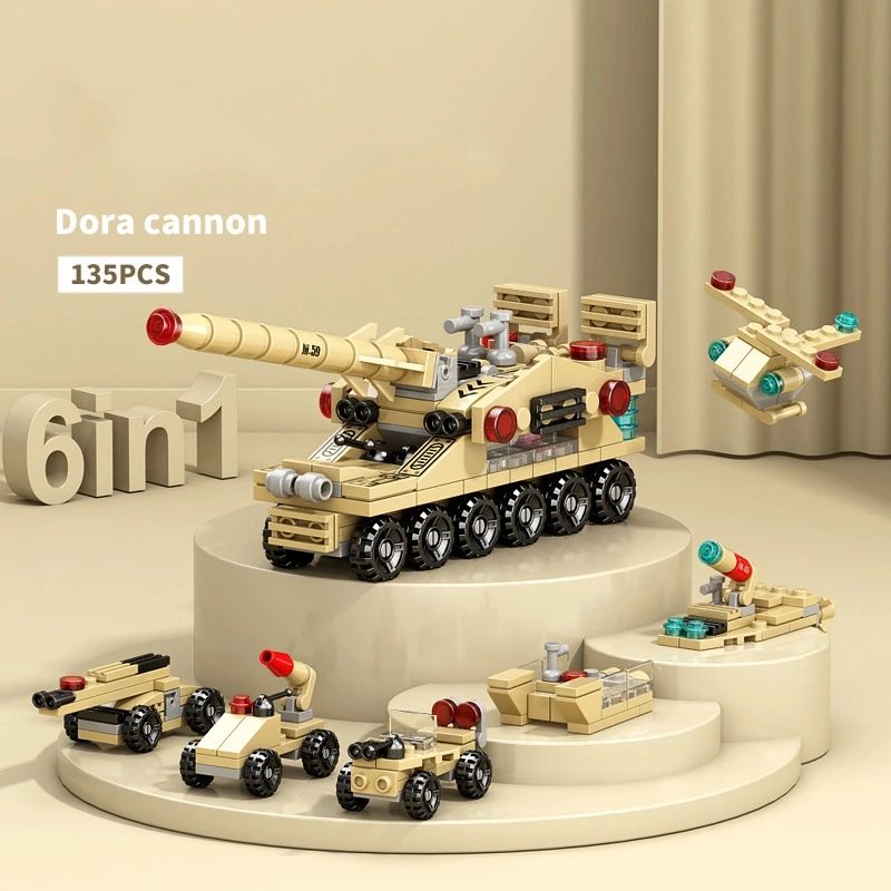 6IN1 Engineering Car Helicopter  Truck Tank City Building Blocks Police Bricks Fire Fighting Brick Set Toys for Children 4