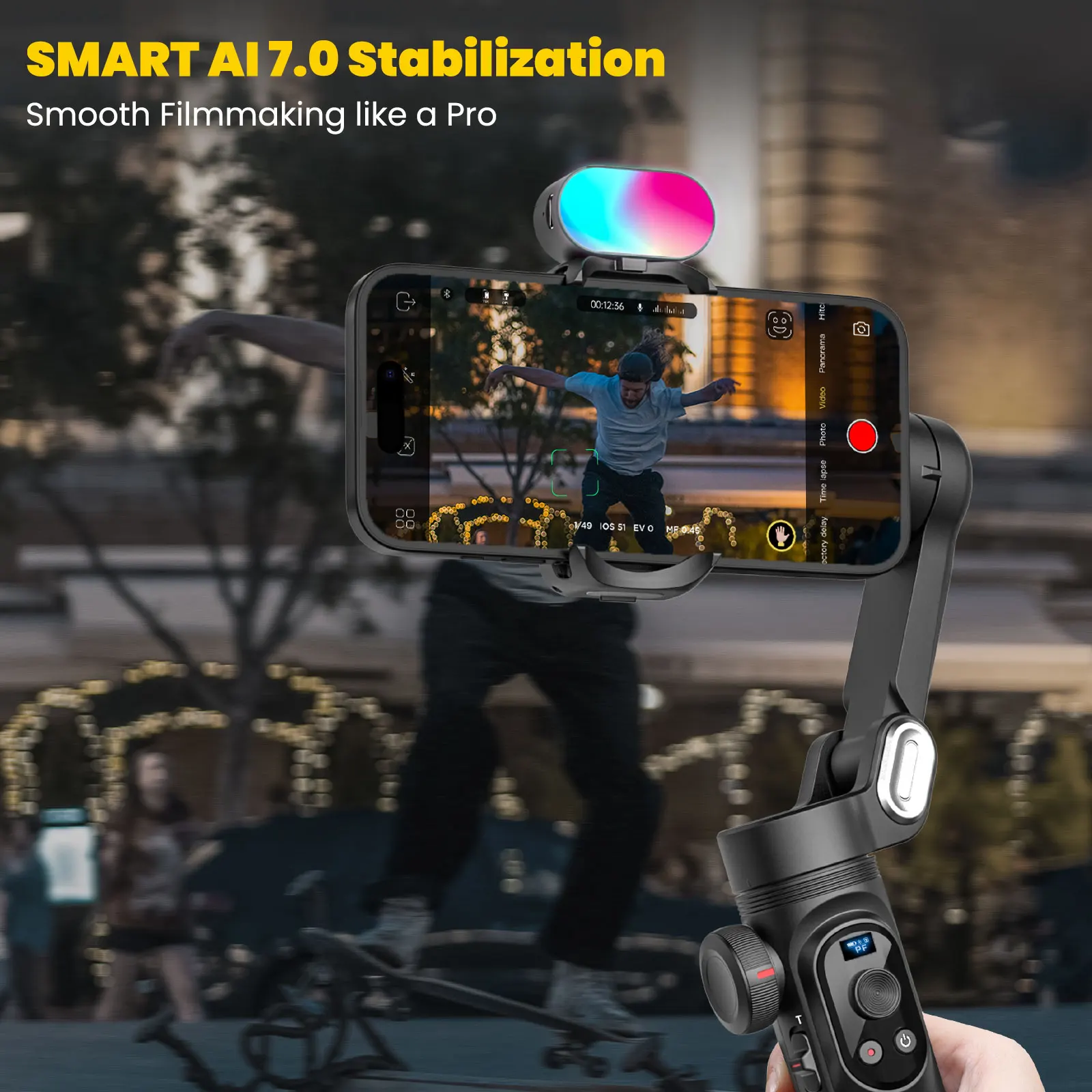 AOCHUAN Smart Xpro Combo Black 3-Axis Phone Gimbal Stabilizer With 73cm Extension and RGB Magnetic Light OLED Display Gimbal
